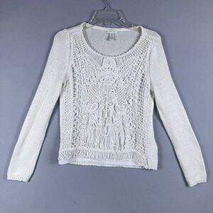 Chicos Crochet Knit Top Womens Size 0 Long Sleeves White